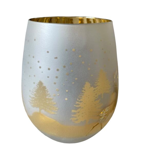 Christmas Frosted Stemless Wine Glasses 18oz Set of 2 Gold & Silver Holiday Glam - Picture 5 of 10